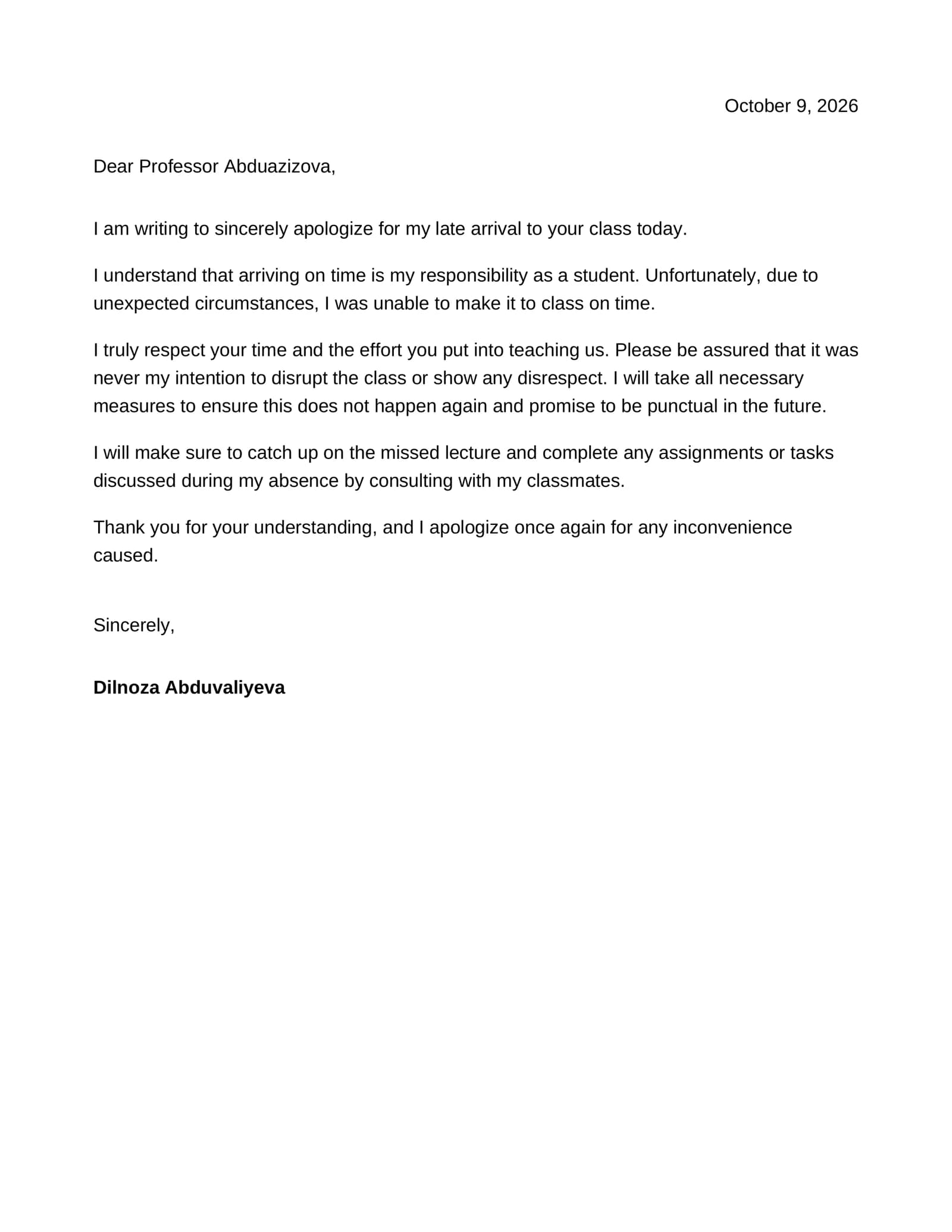 Apology Letter