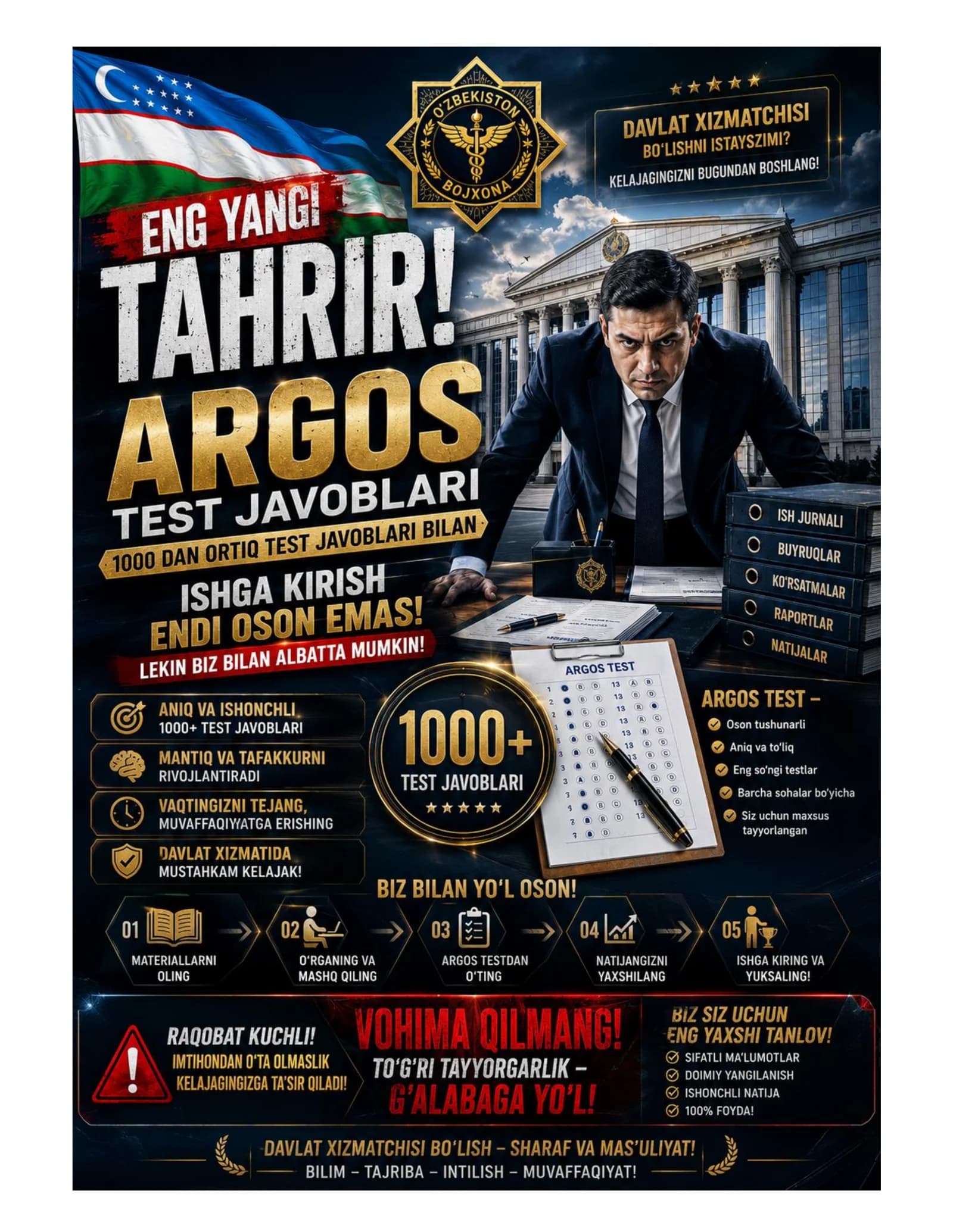 Argos test javoblari yangi tahrir davlat xizmatchisi