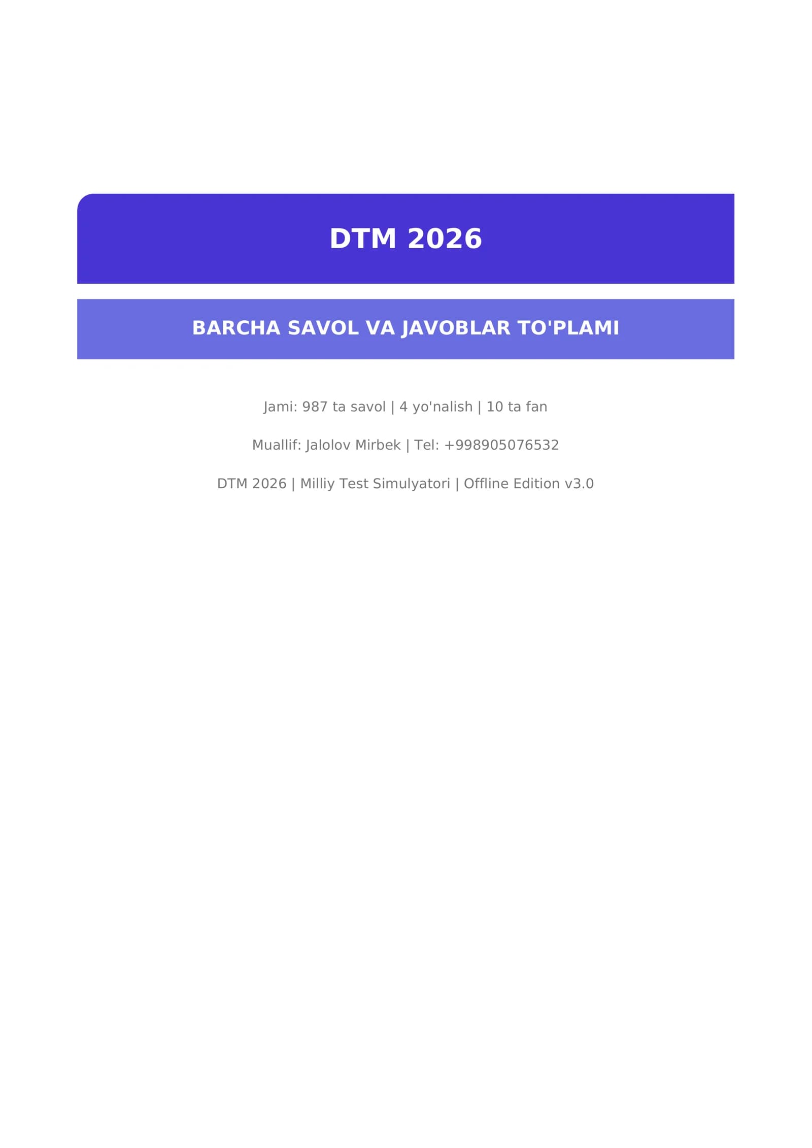 DTM 2026 | savol javoblar to'plami