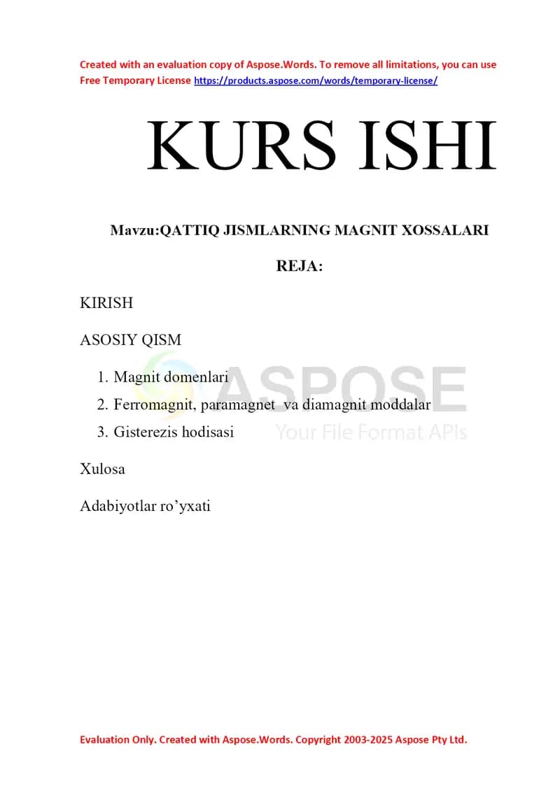 QATTIQ JISMLARNING MAGNIT XOSSALARI