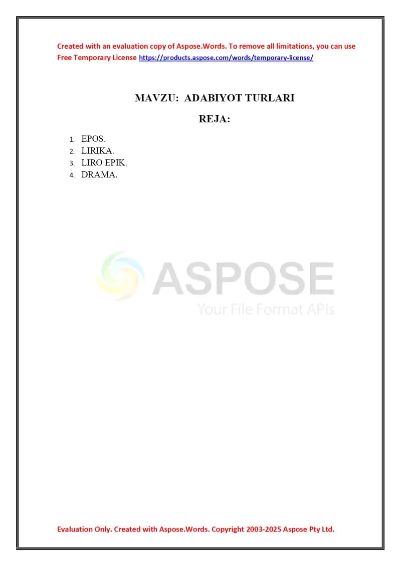 ADABIYOT TURLARI