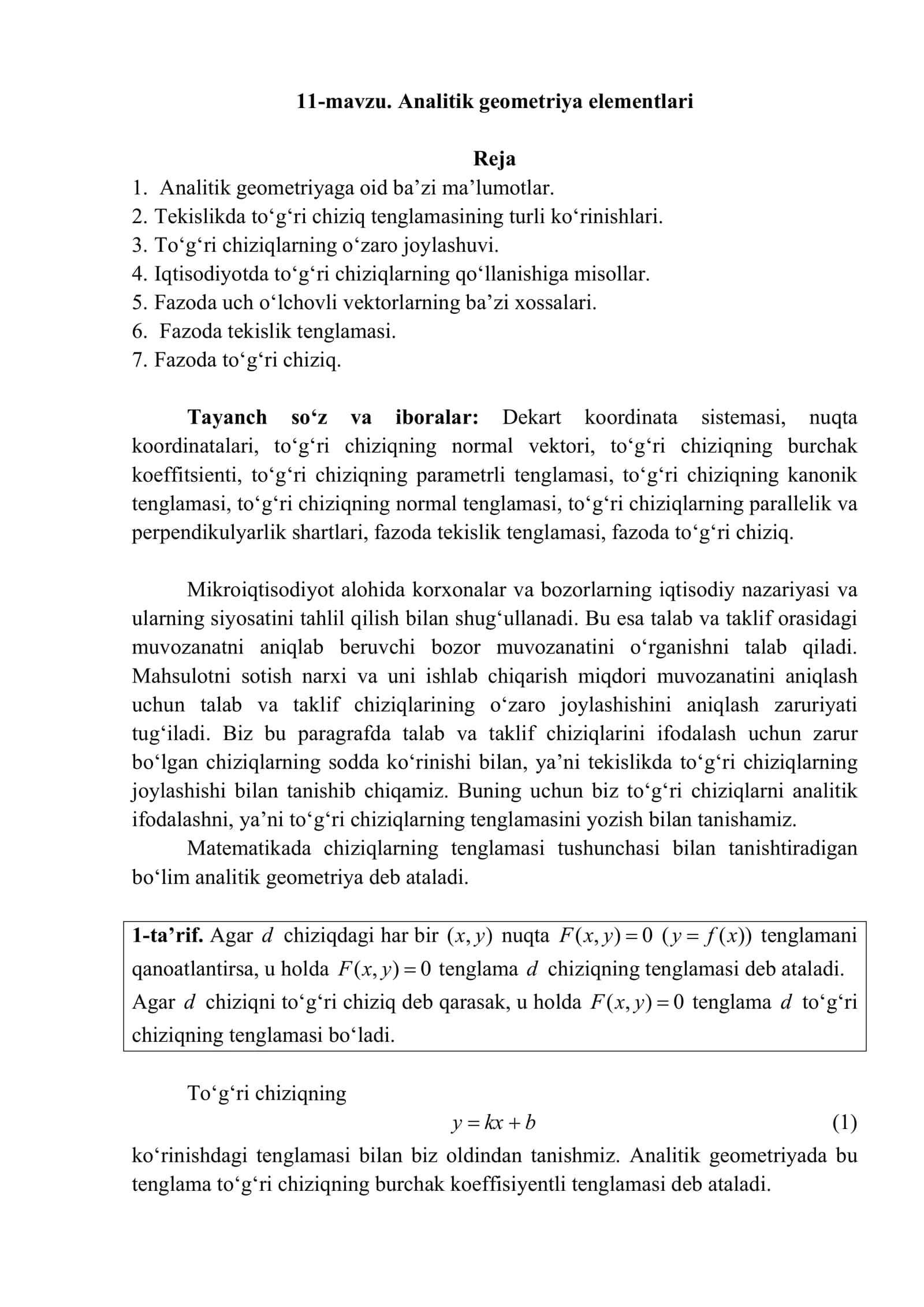 Analitik geometriya elementlari