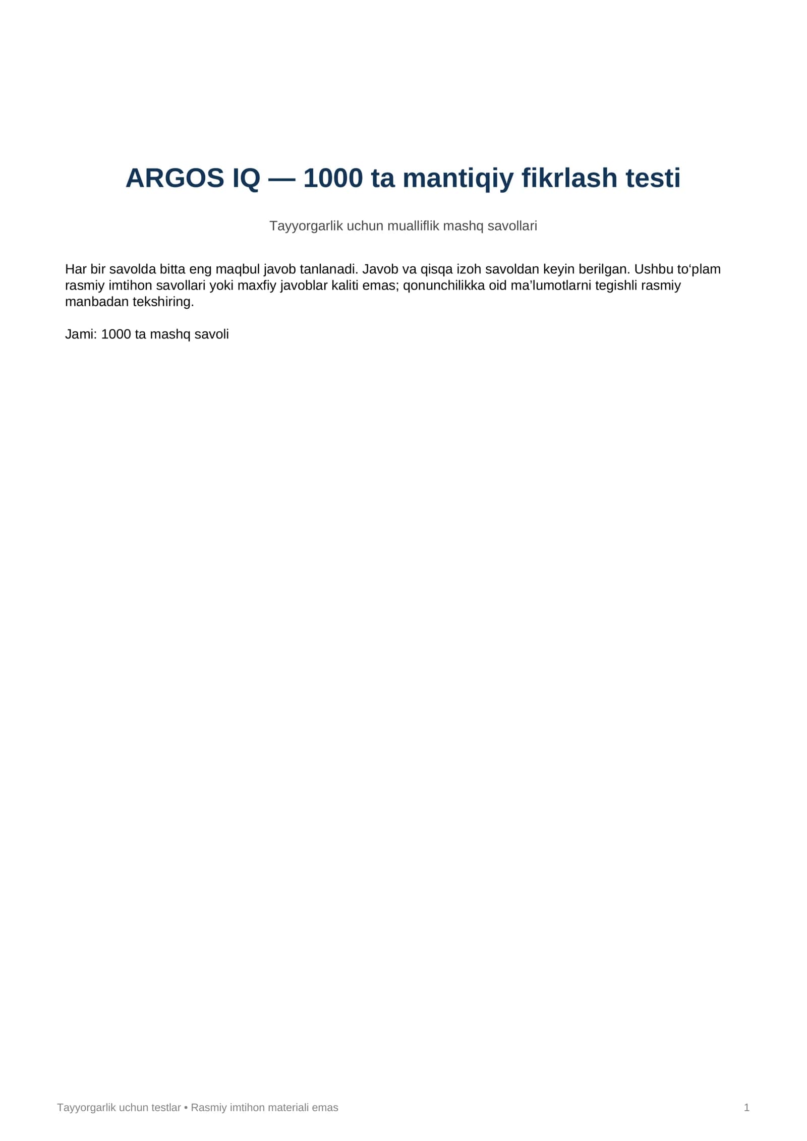 ARGOS IQ — 1000 ta mantiqiy fikrlash testi