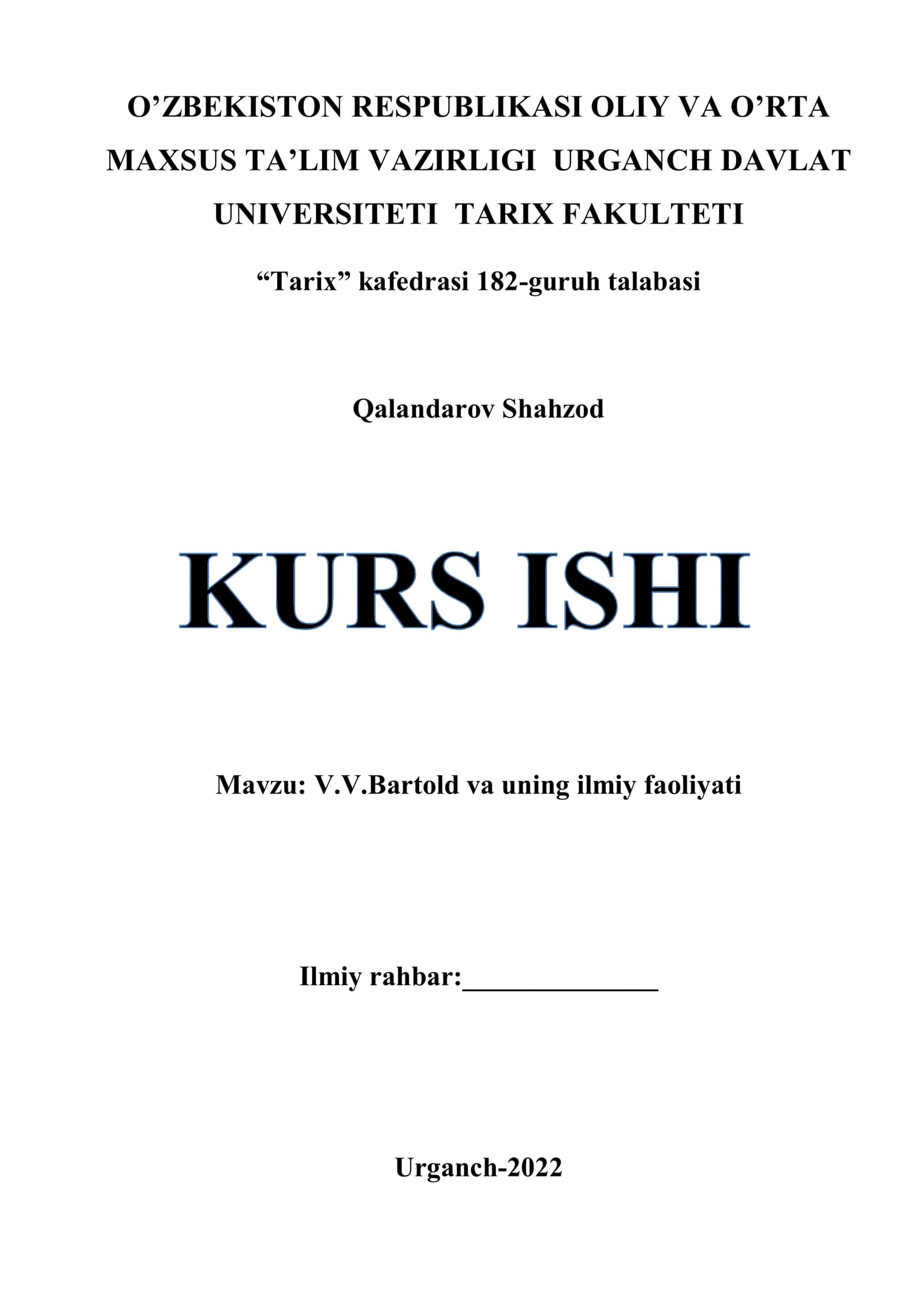 V.V.Bartold va uning ilmiy faoliyati