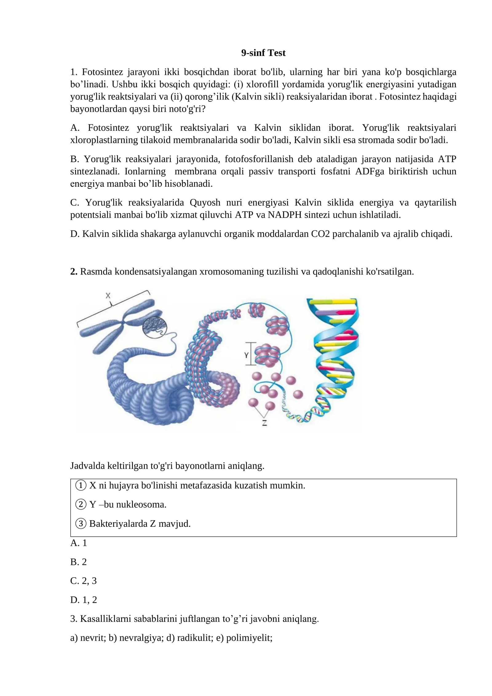9-sinf Test biologiya