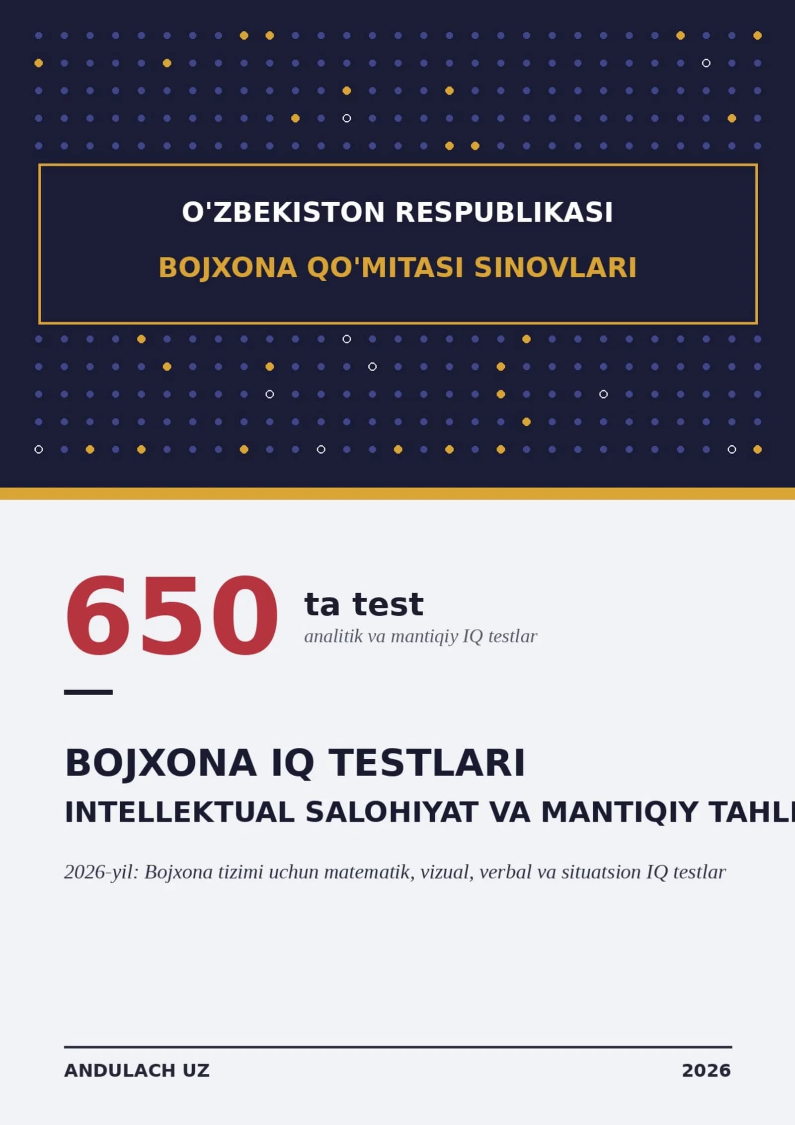 Bojxona IQ testlar 650 ta test. 2025-2027