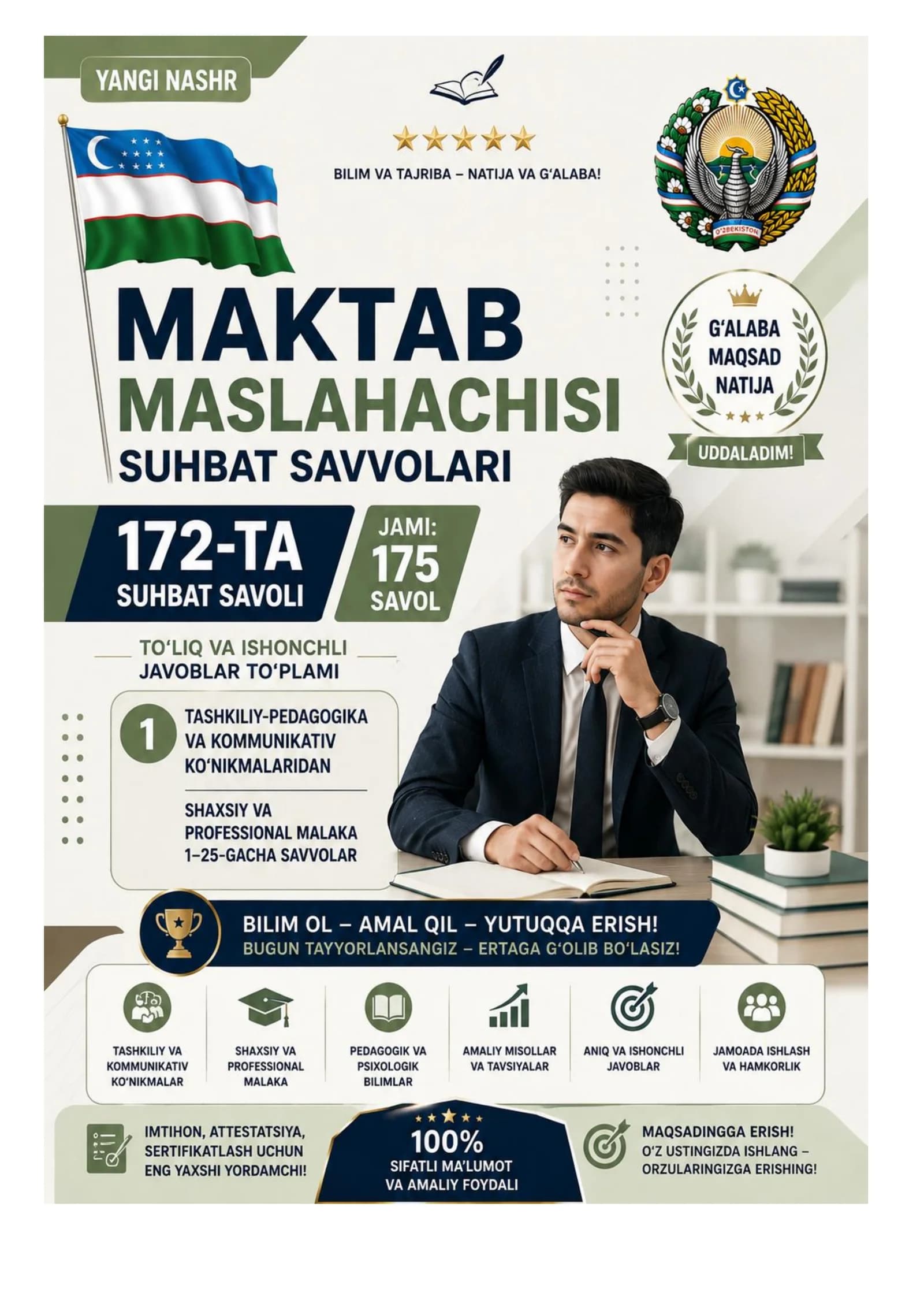 MAKTAB MASLAHATCHISI SAVOLLAR VA JAVOBLAR TO‘PLAMI 175 TA