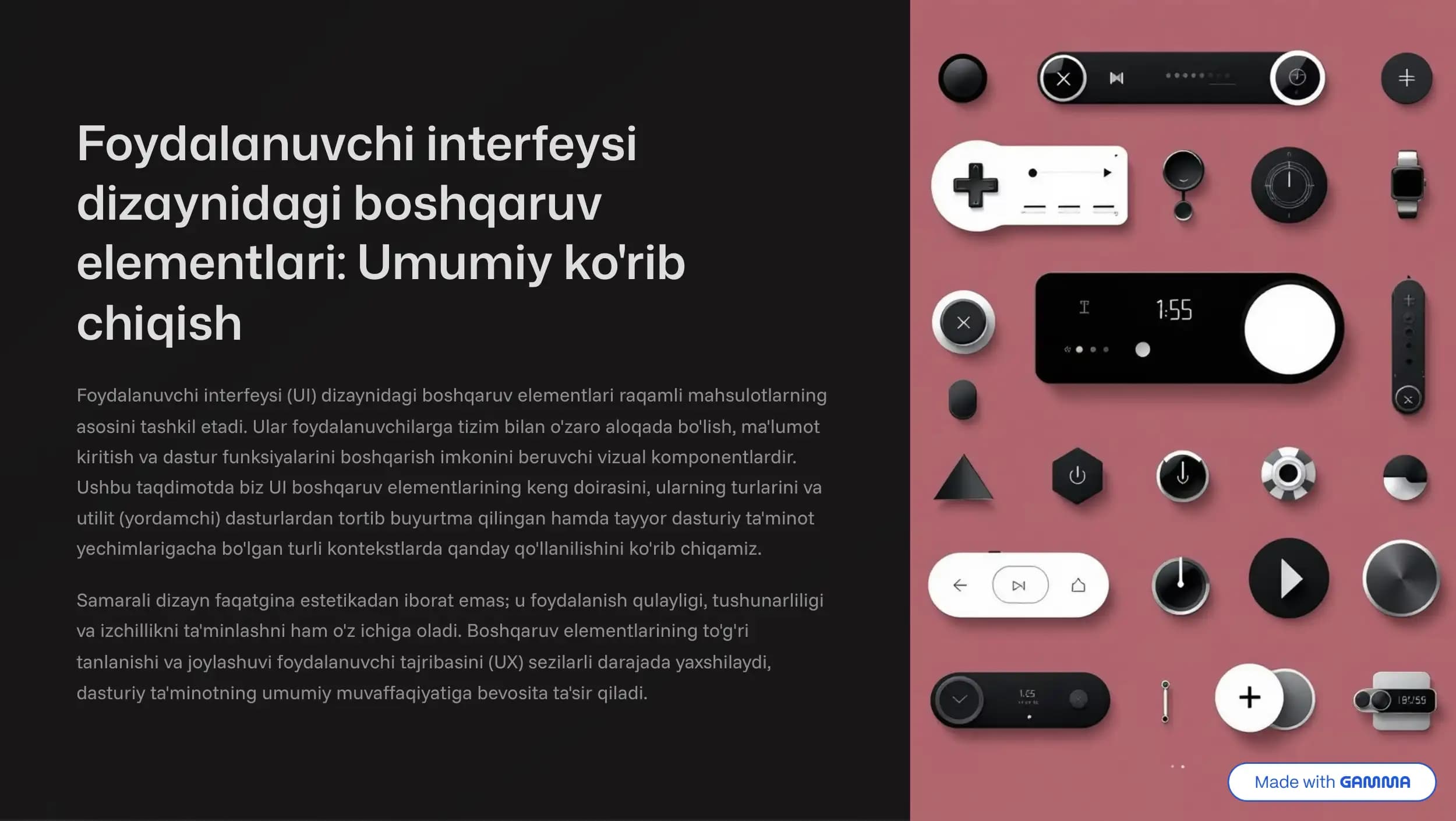 Foydalanuvchi interfeysi dizaynidagi boshqaruv elementlari