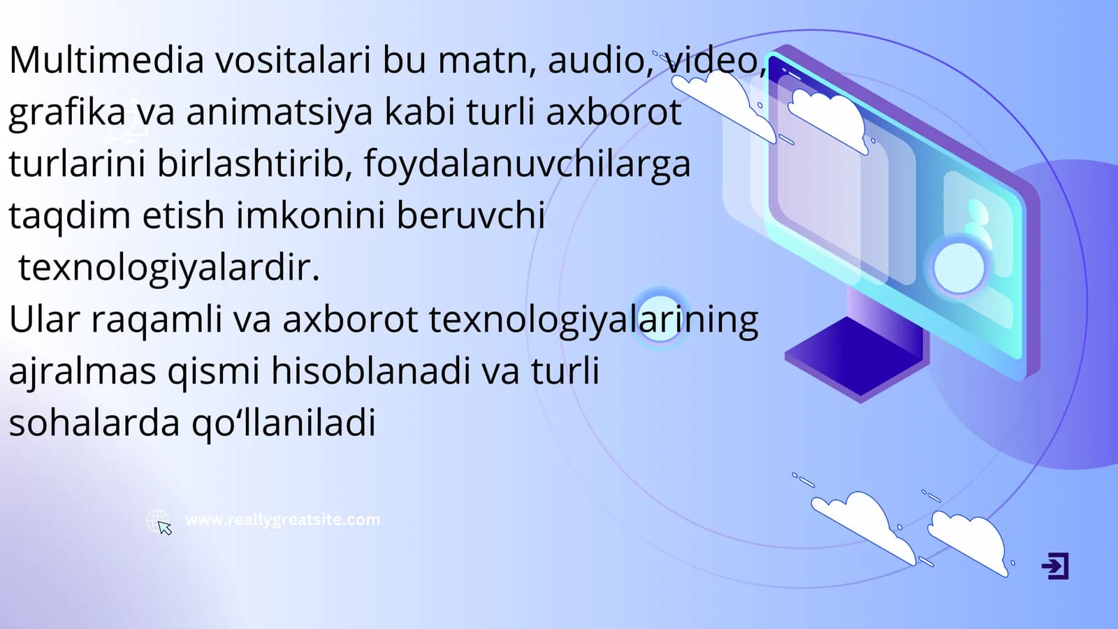 Multimedia vositalari bu matn, audio, video, grafika grafika nusxasi
