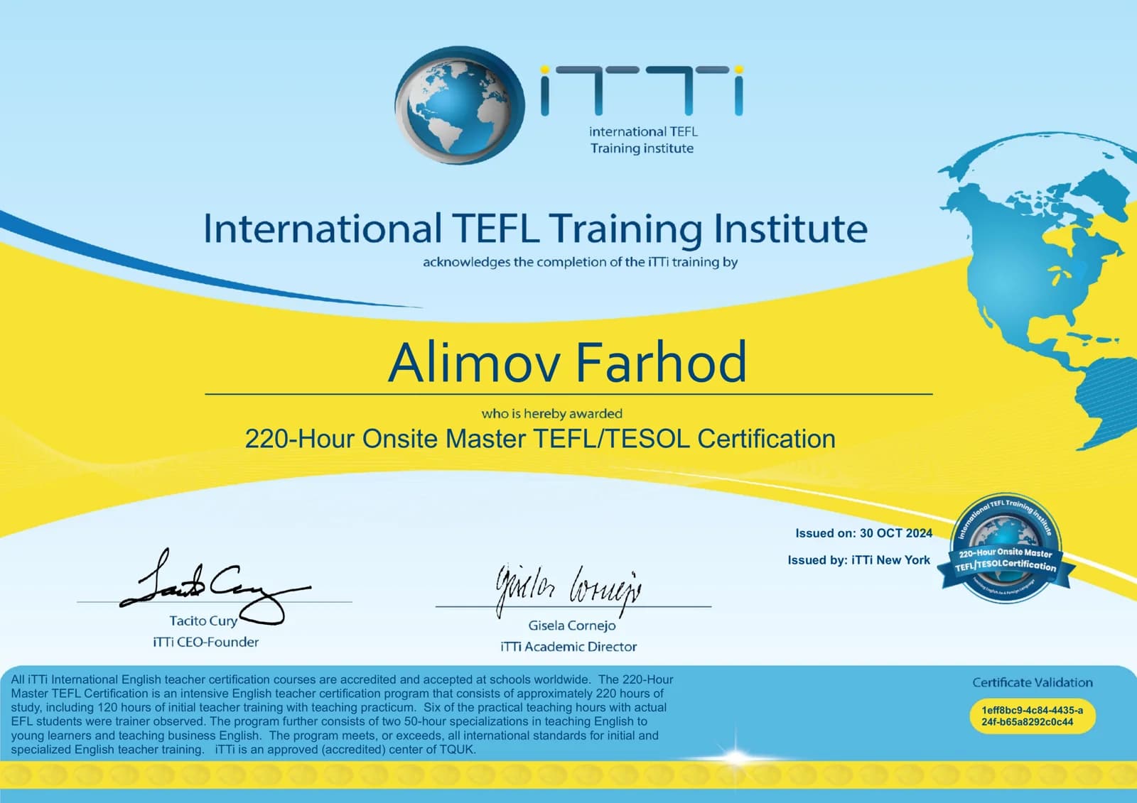 220-Hour Onsite Master TEFL/TESOL Certiﬁcation