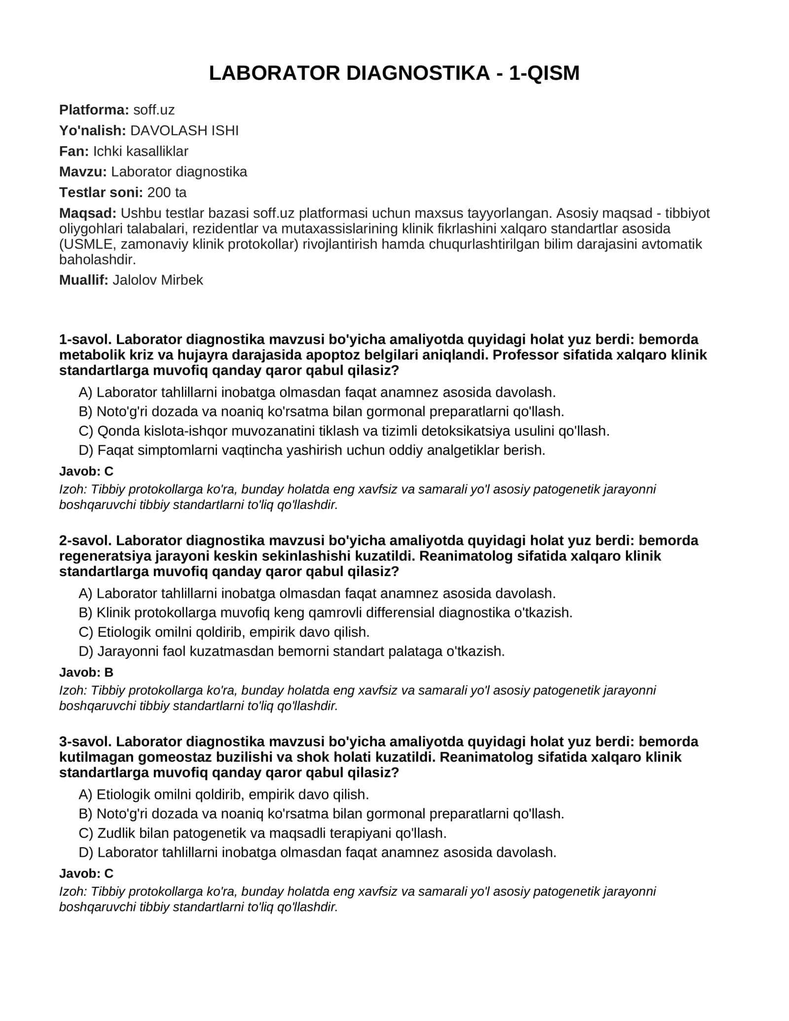 Laborator Diagnostika - 1-Qism