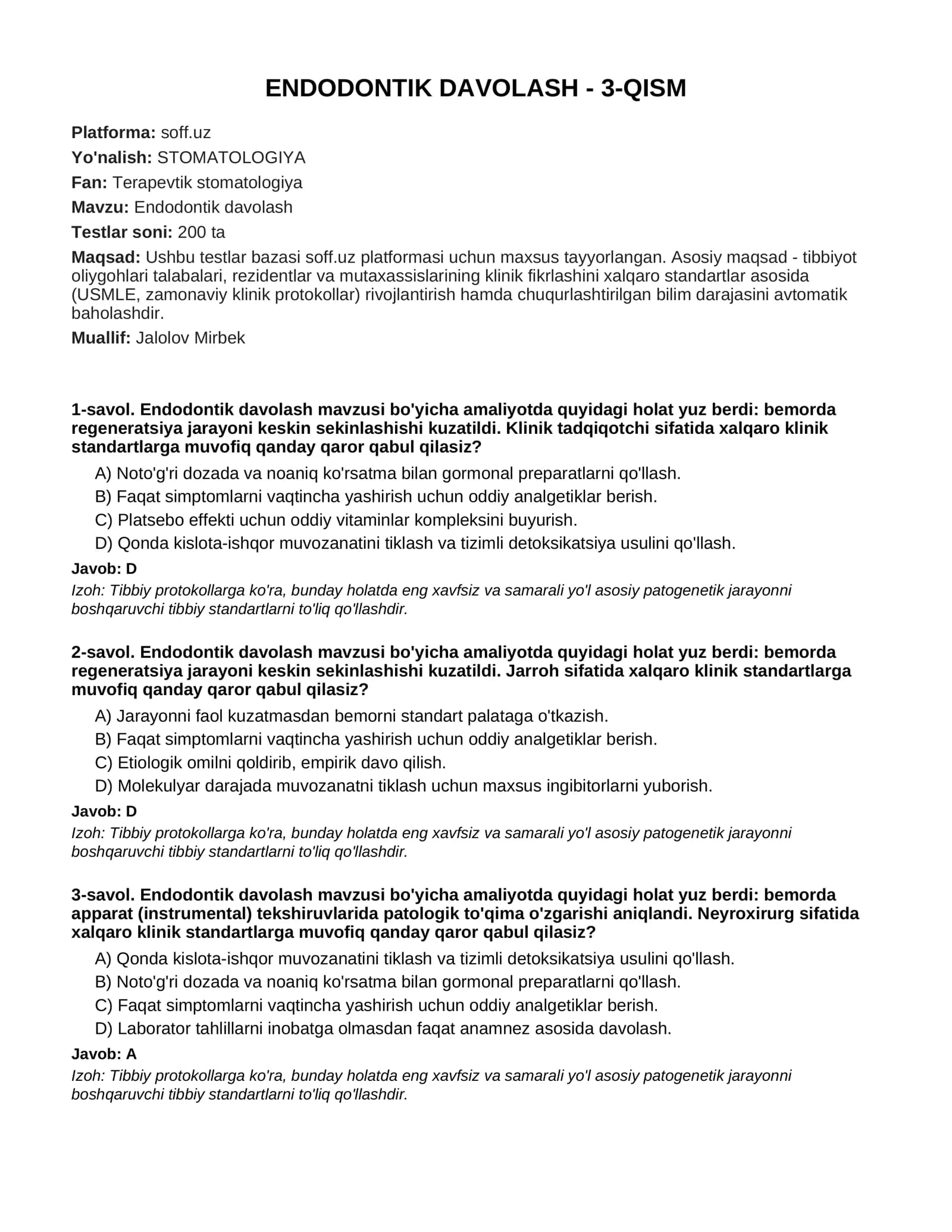 ENDODONTIK DAVOLASH - 3-QISM
