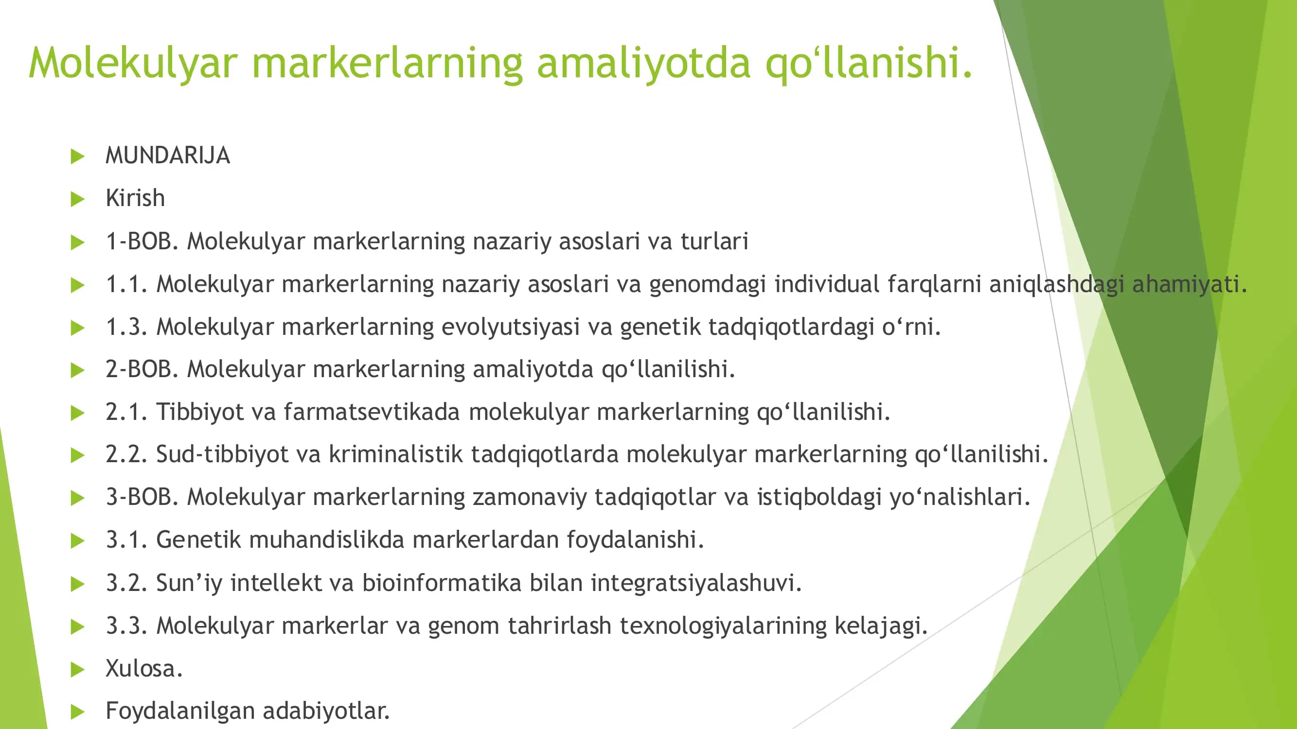 Molekulyar markerlarning amaliyotda qo‘llanishi