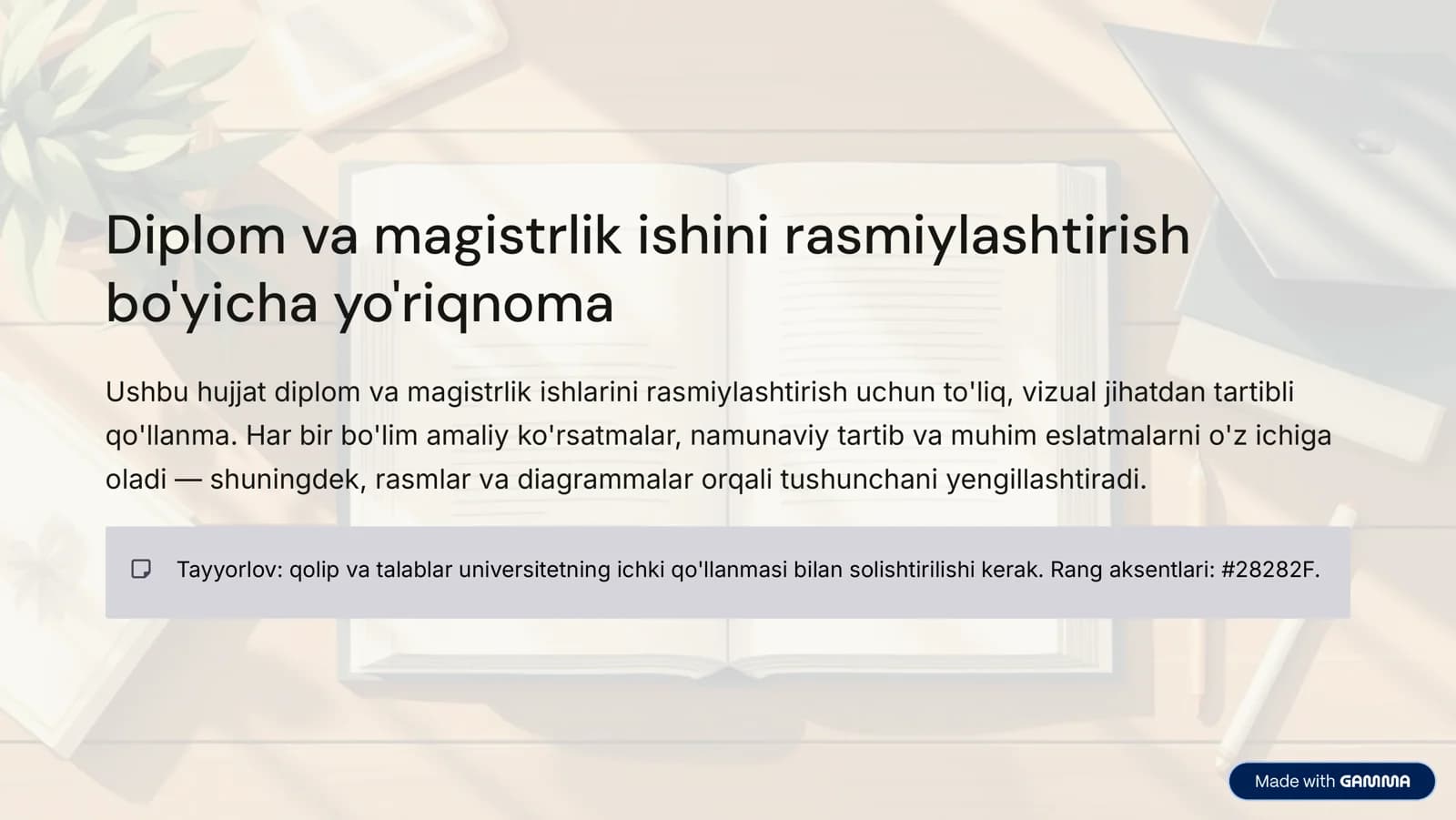 Diplom va magistrlik ishini rasmiylashtirish