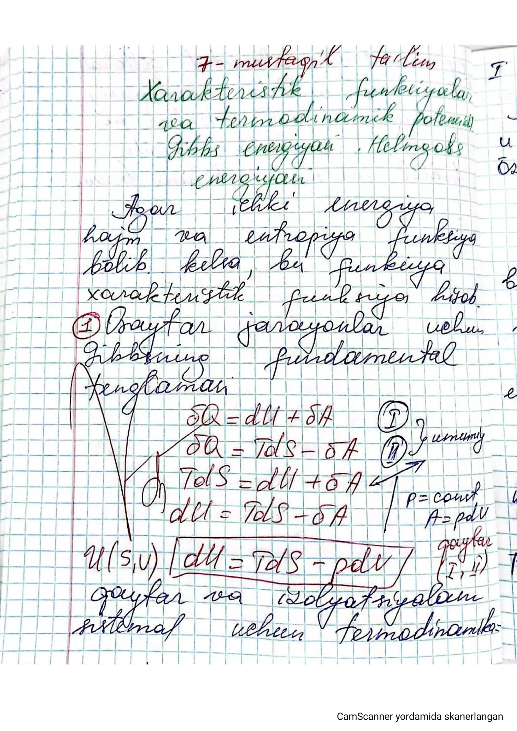 Termodinamikaning xarakteristik funksiyalari