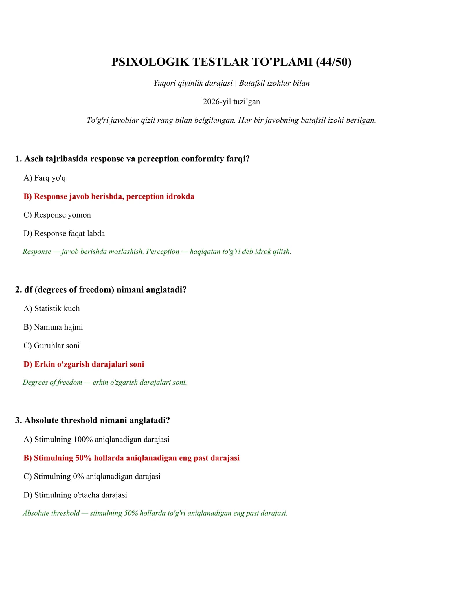 PSIXOLOGIK TESTLAR TO'PLAMI (44/50)