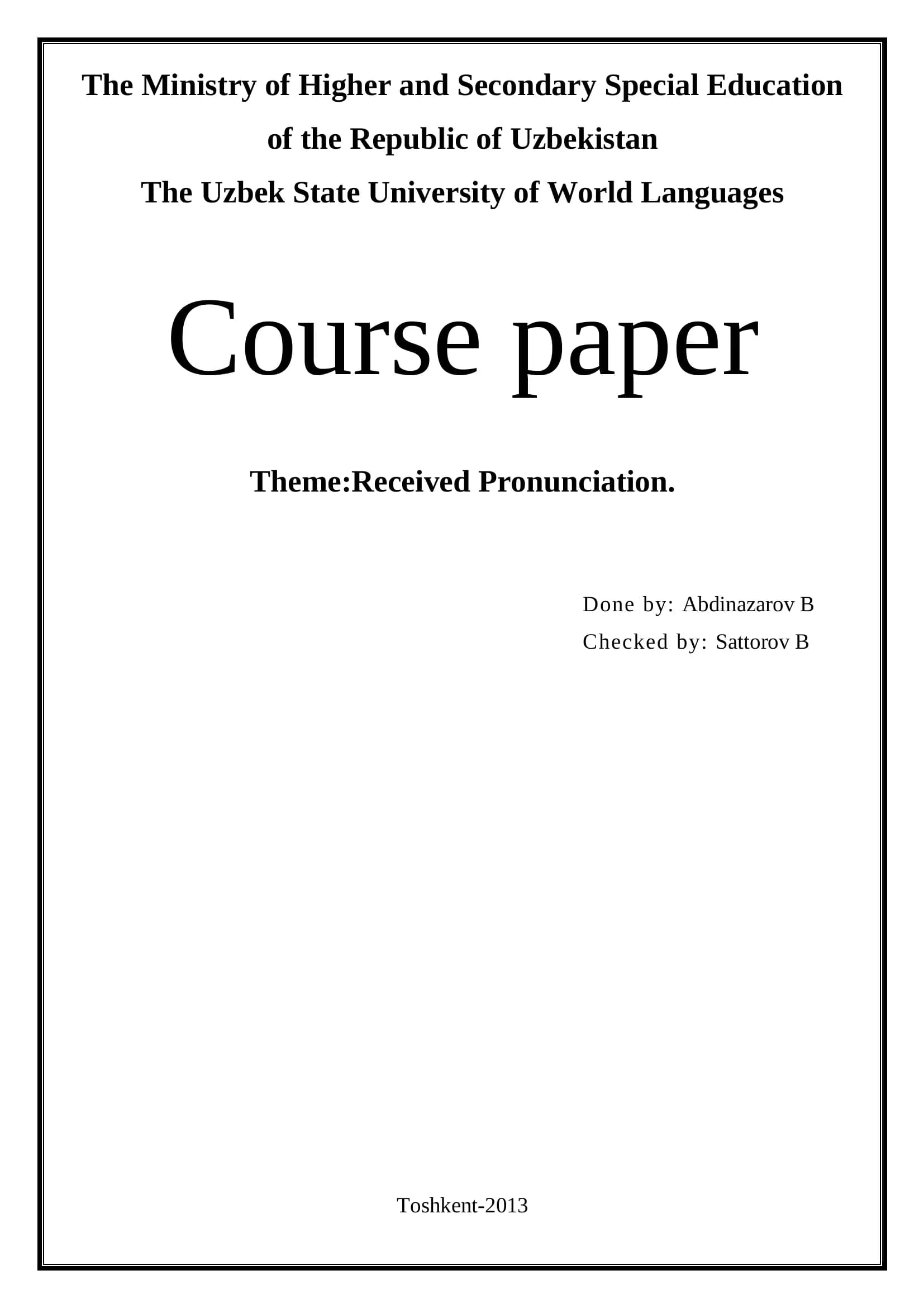 Course paper on Received Pronunciation