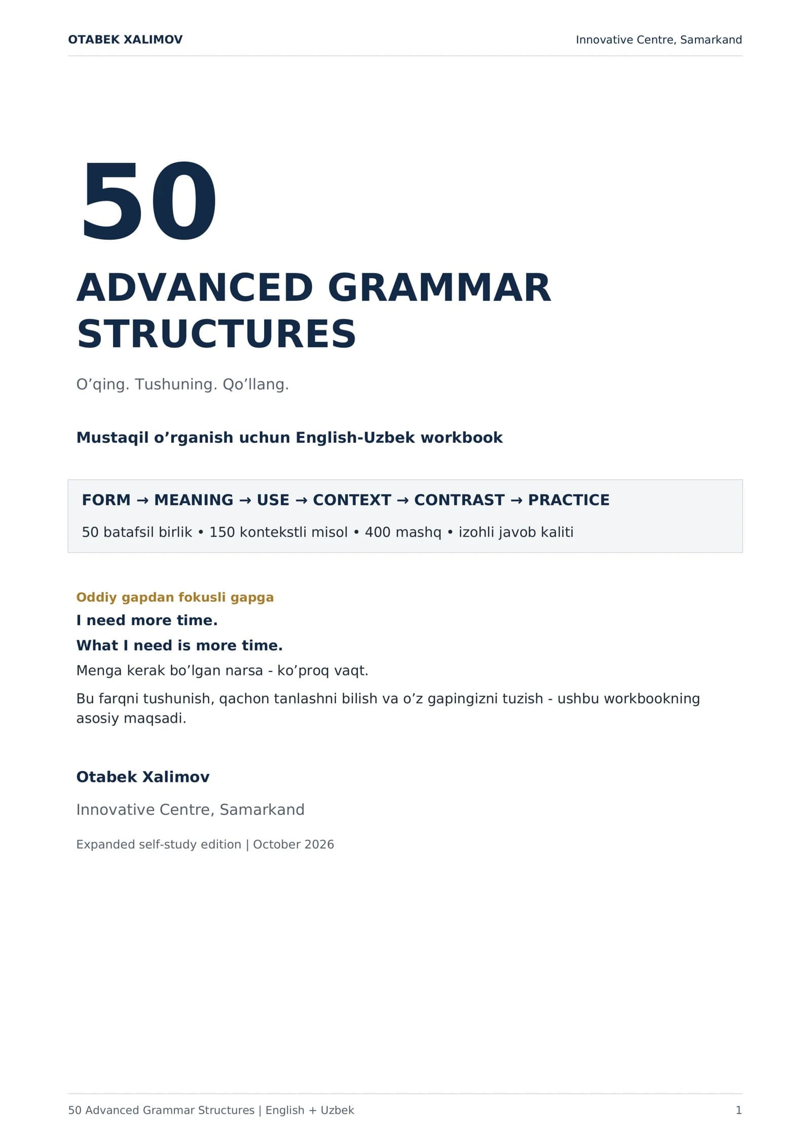 50 Advanced Grammar Structures | English + Uzbek