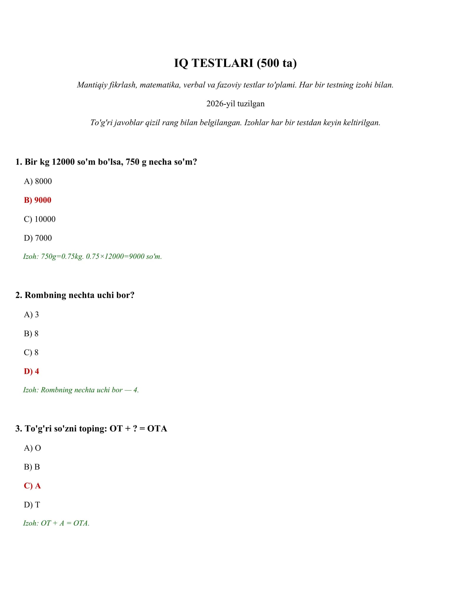 IQ TESTLARI (500 ta)