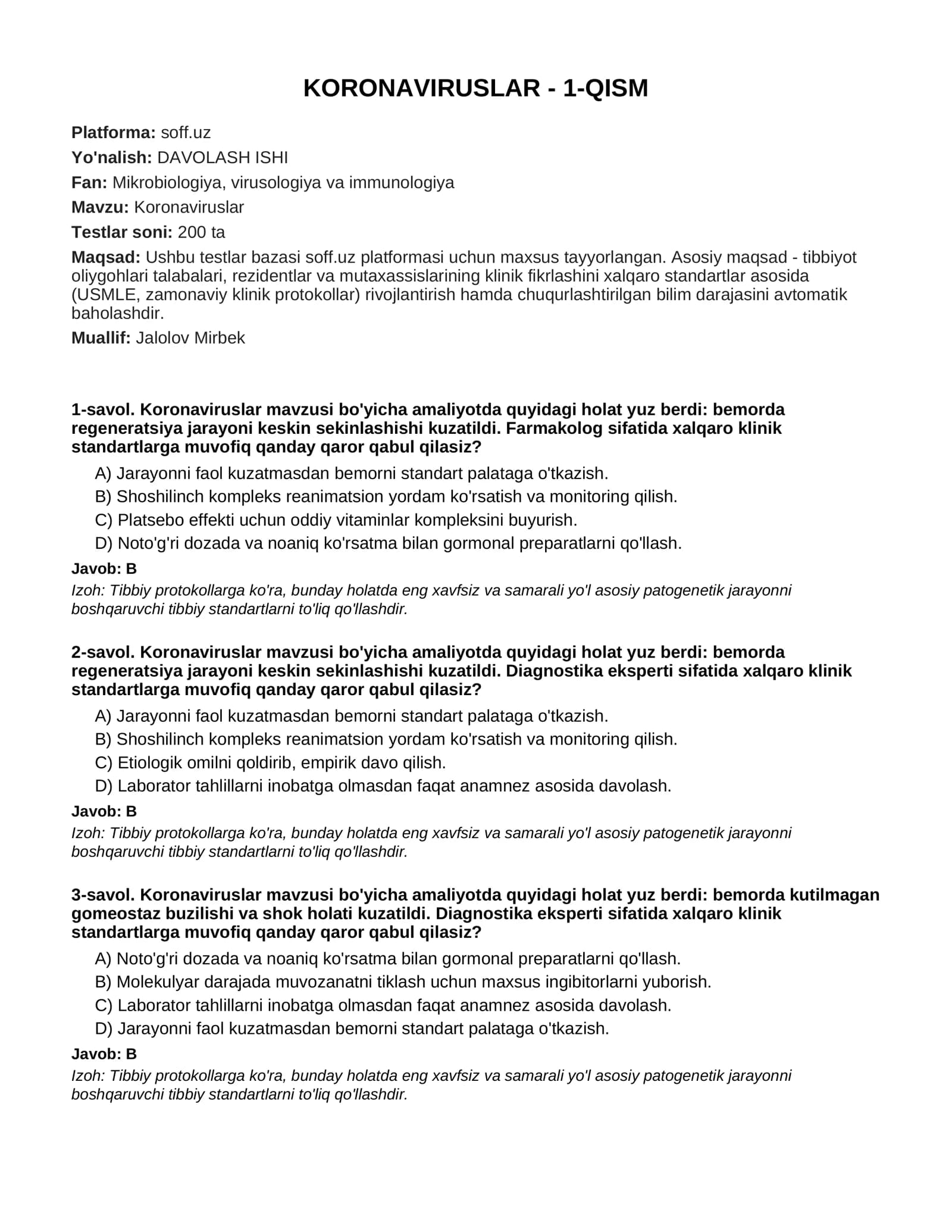 KORONAVIRUSLAR - 1-QISM