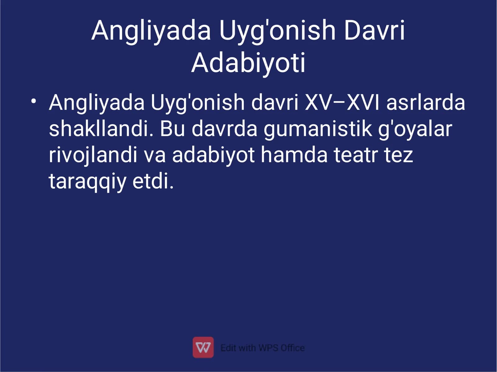 Angliyada Uyg'onish Davri