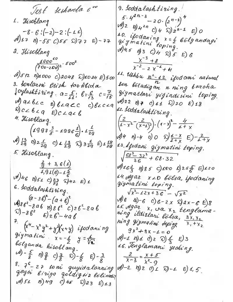 Matematika test