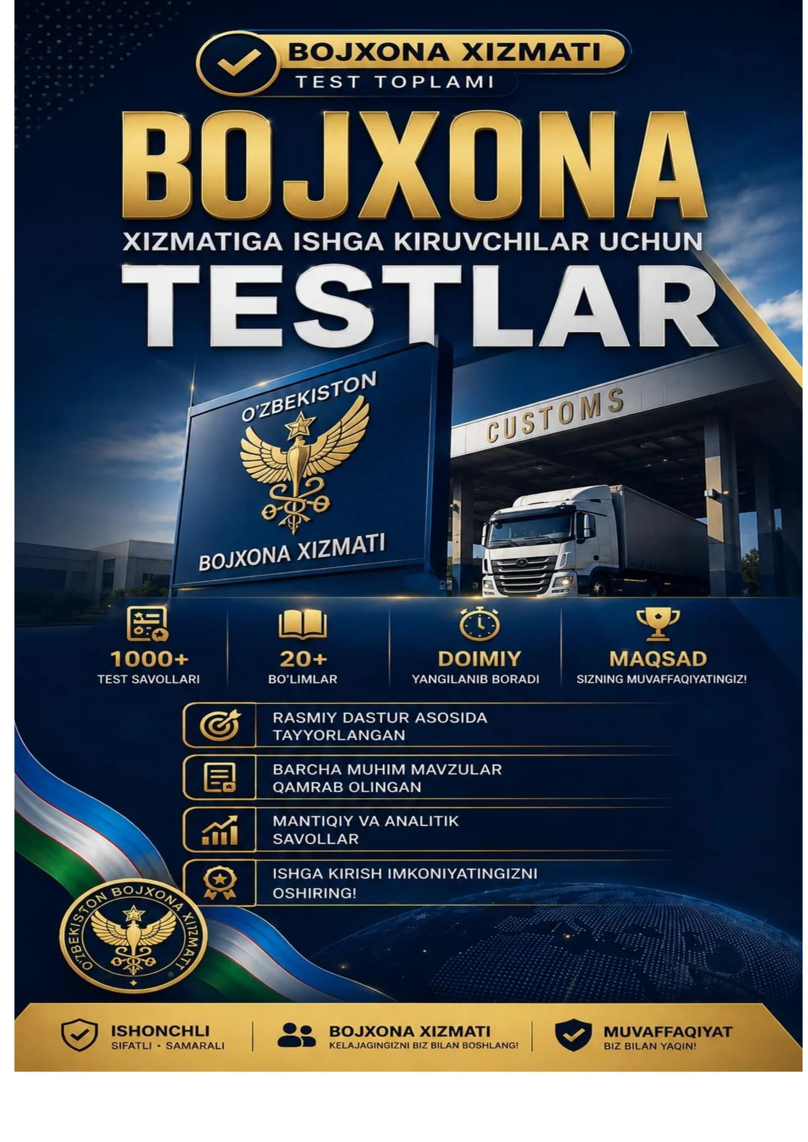 BOJXONA ISHGA KIRISH UCHUN 500 TA TEST SAVOLLARI VA JAVOBLARI
