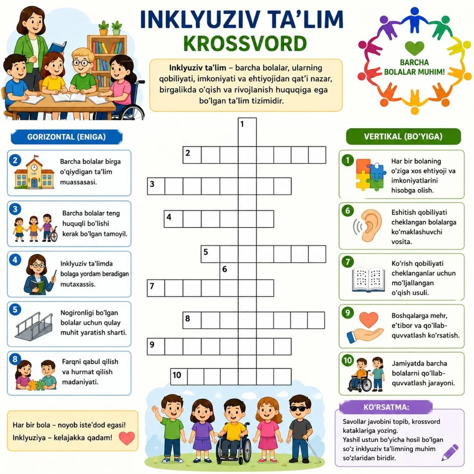 INKLYUZIV TA'LIMDAN KROSVORD