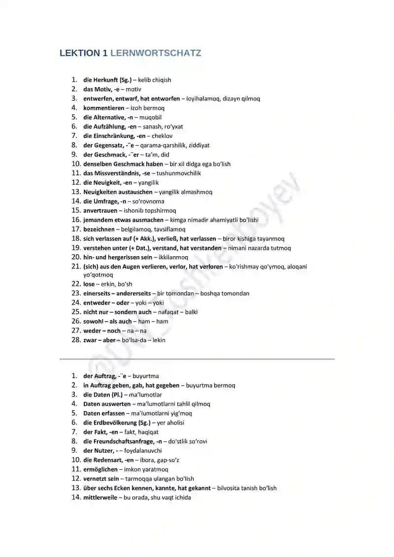 Nemis tilida C2 Lugʻat tarjimalari