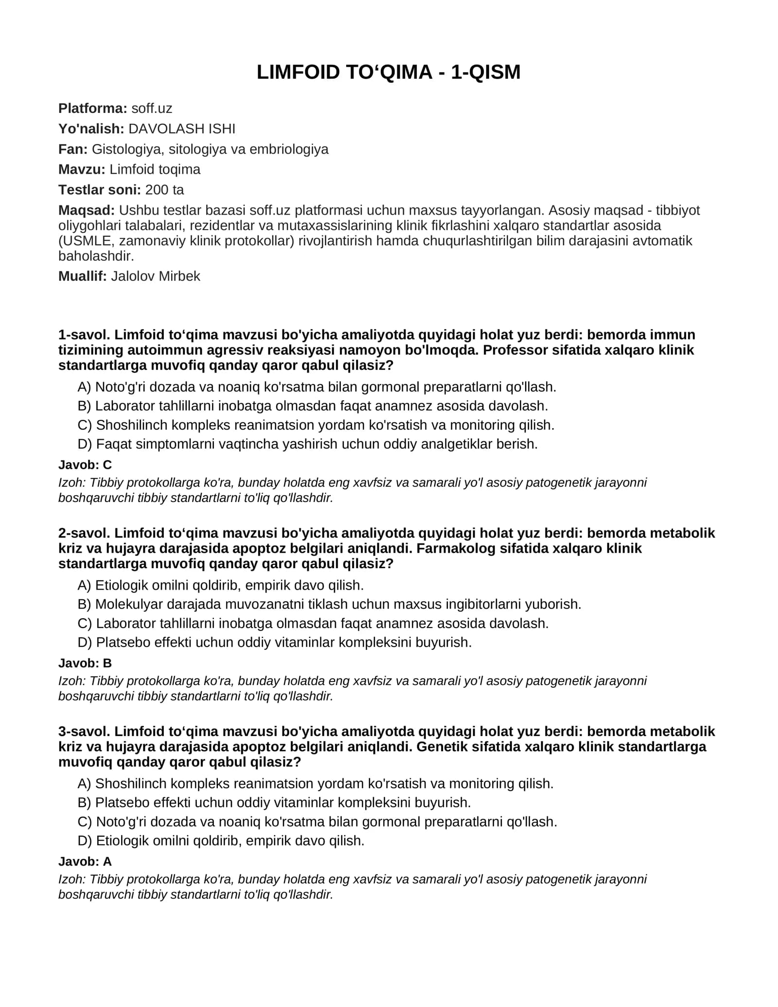 LIMFOID TO‘QIMA - 1-QISM