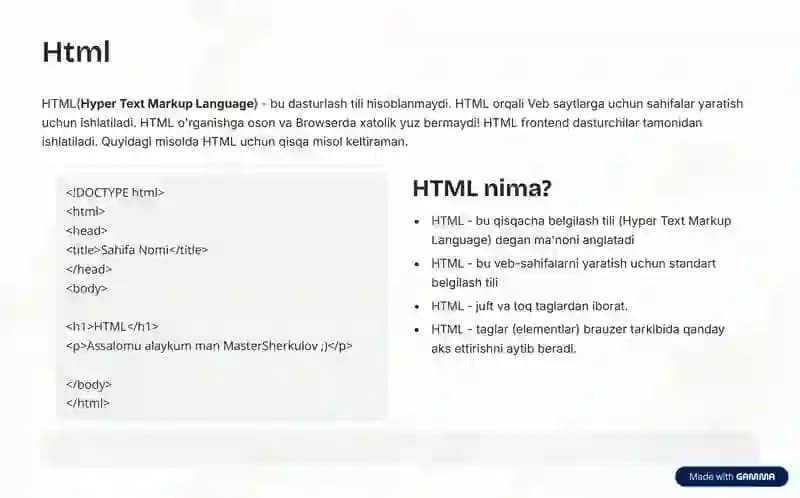 HTML haqida tuliq slayd