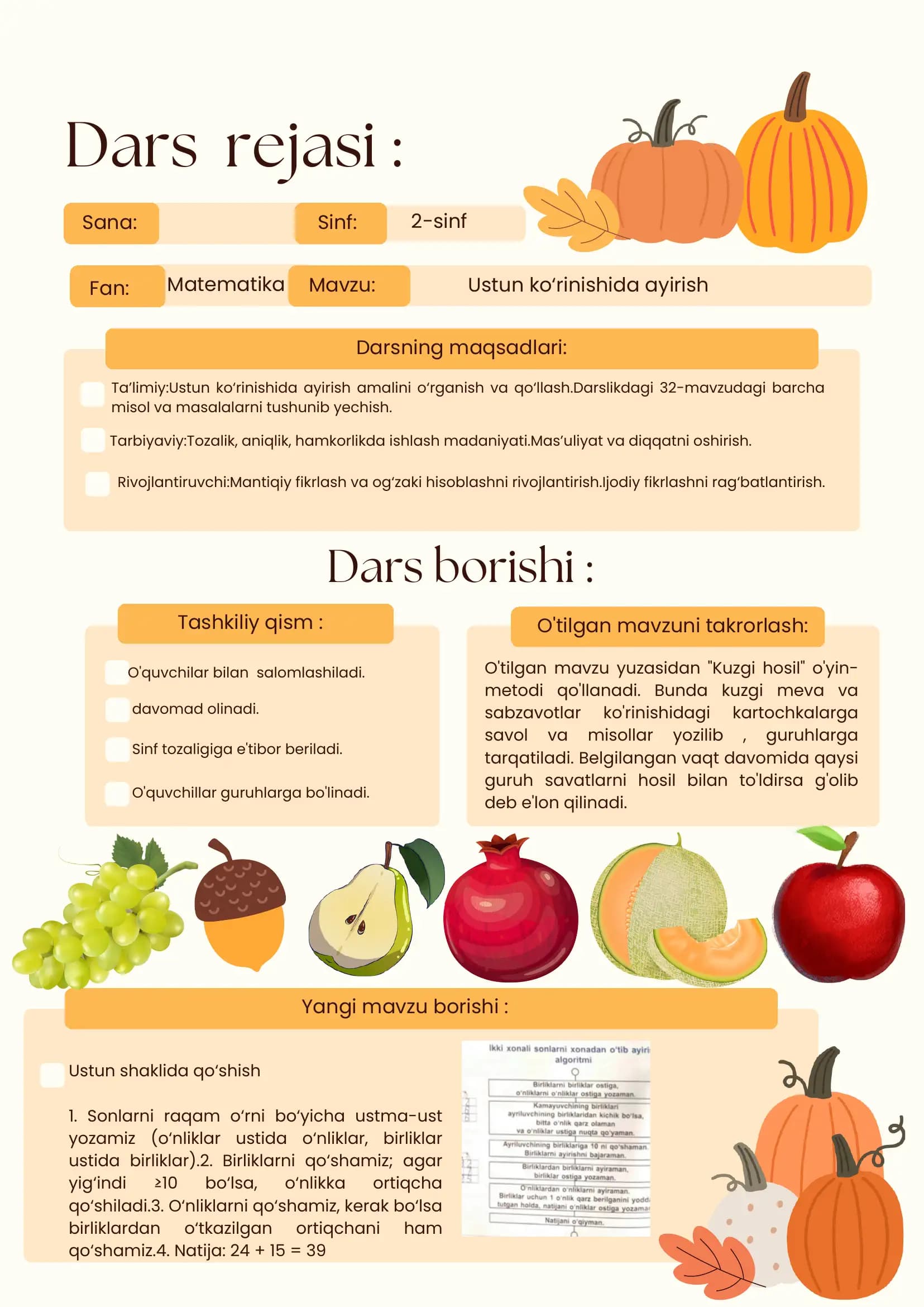 Matematika fanidan dars ishlanma