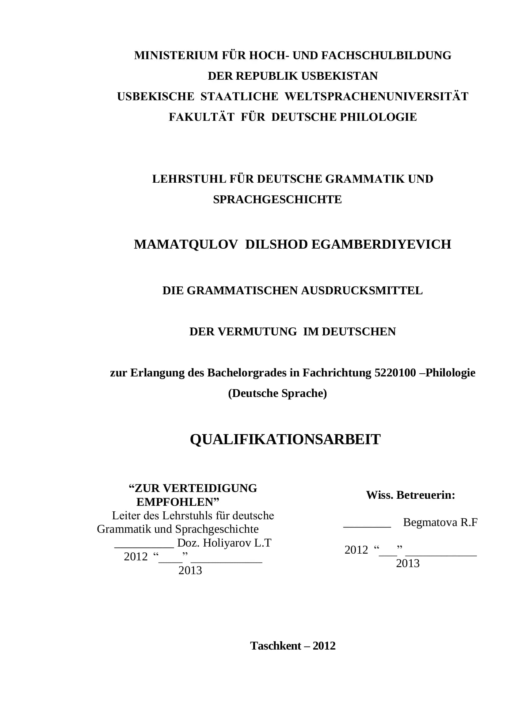 DIE GRAMMATISCHEN AUSDRUCKSMITTEL DER VERMUTUNG IM DEUTSCHEN