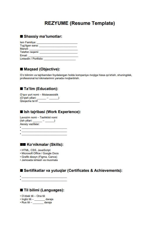 Resume shabloni