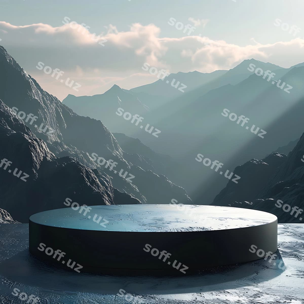 Podium mahsulot dizayni to'pqa orqa fonda | Podium product design mountain background