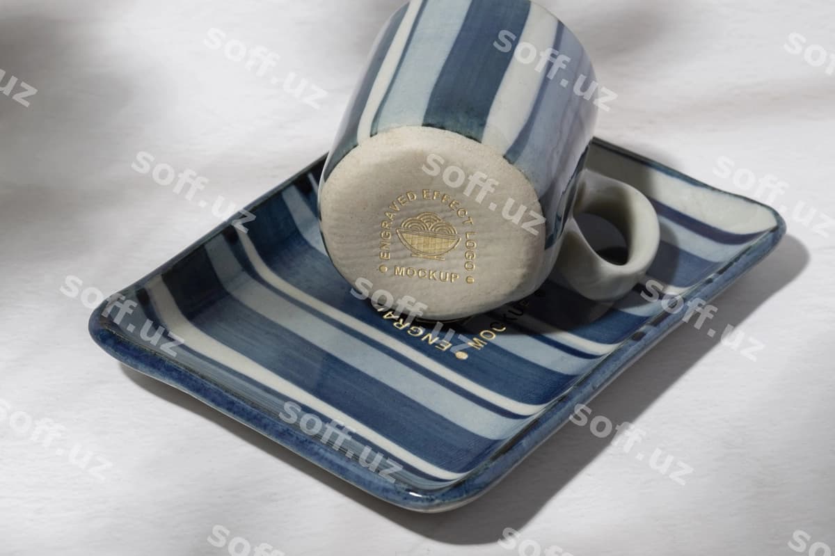 Porselen dona chizilgan namuna | Porcelain piece engraved mockup