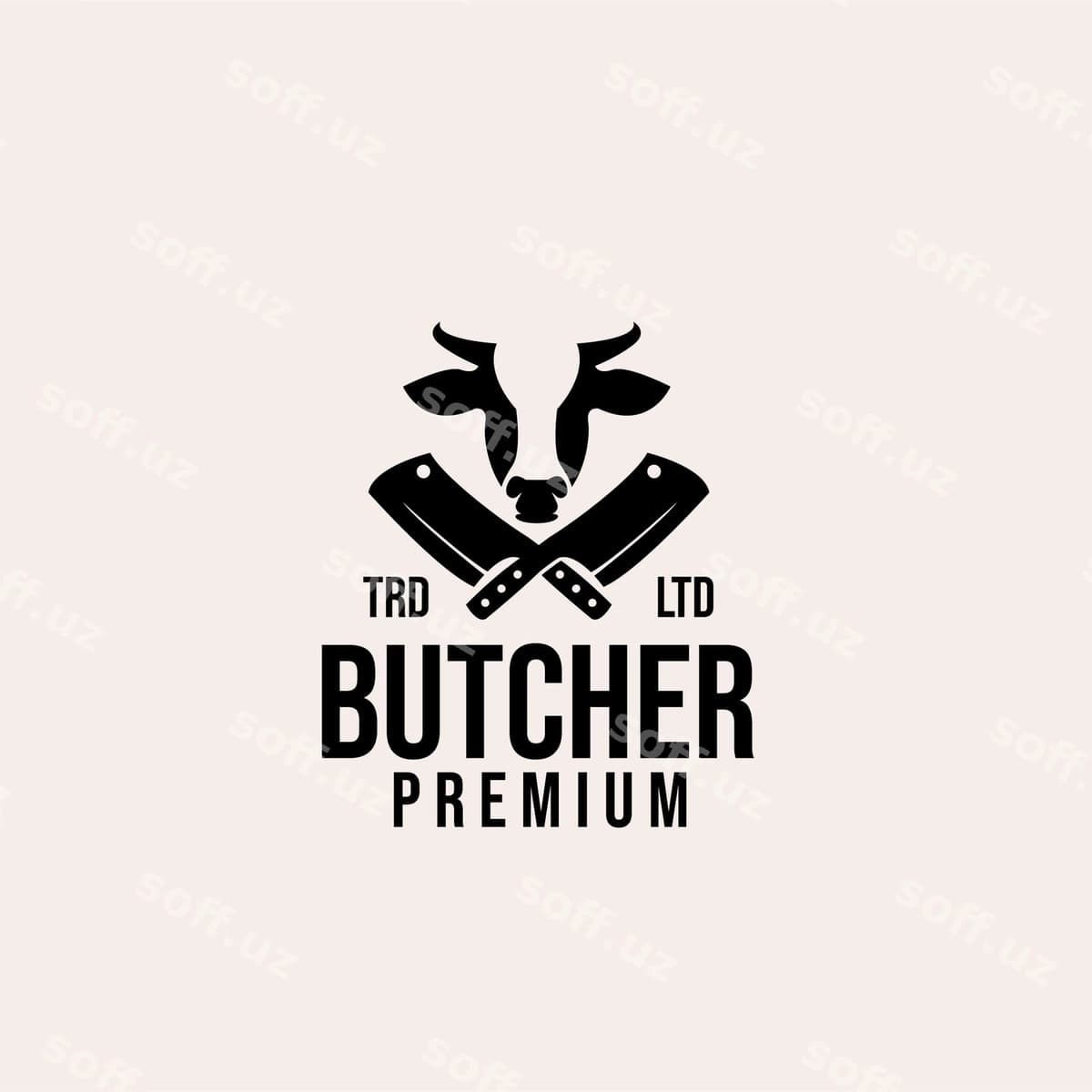 Premium qassob sigir vektor logotip dizayni | Premium butcher cow vector logo design