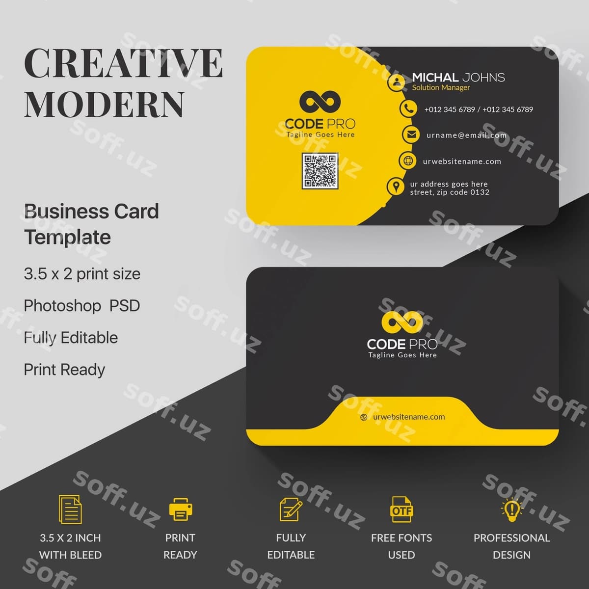 Professional biznes kartochka namunasi | Professional business card mockup