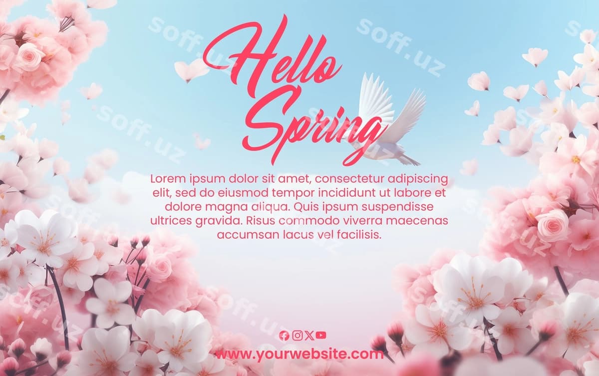 Psd gul salom bahor poster | Psd flower hello spring poster