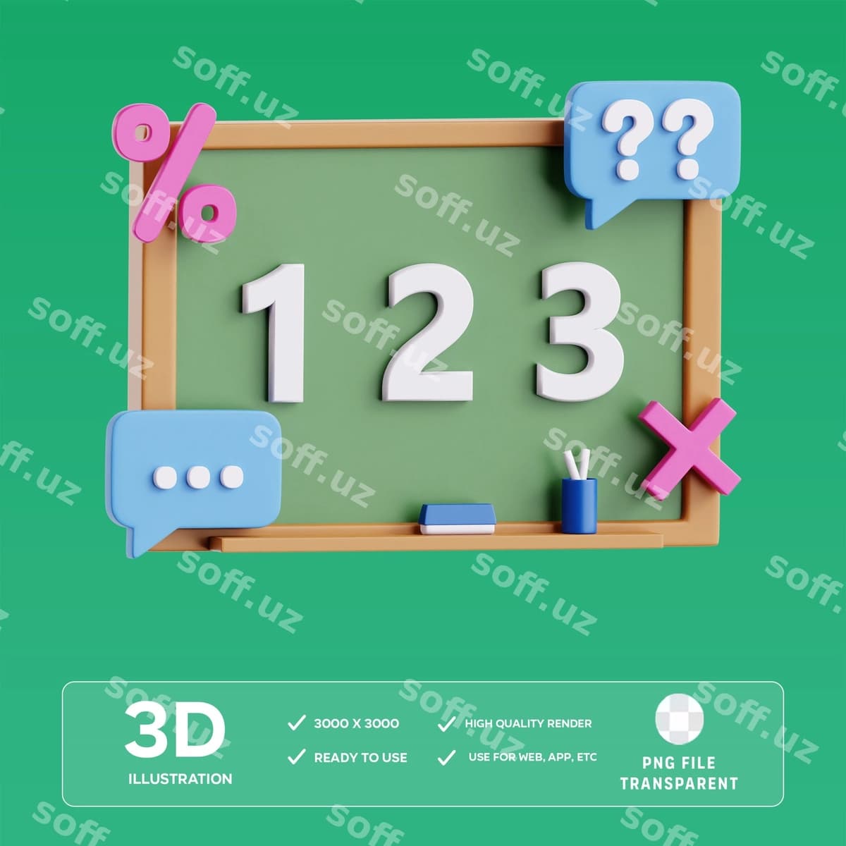 Psd matematika viktorina 3d illustratsiyasi | Psd math quiz 3d illustration