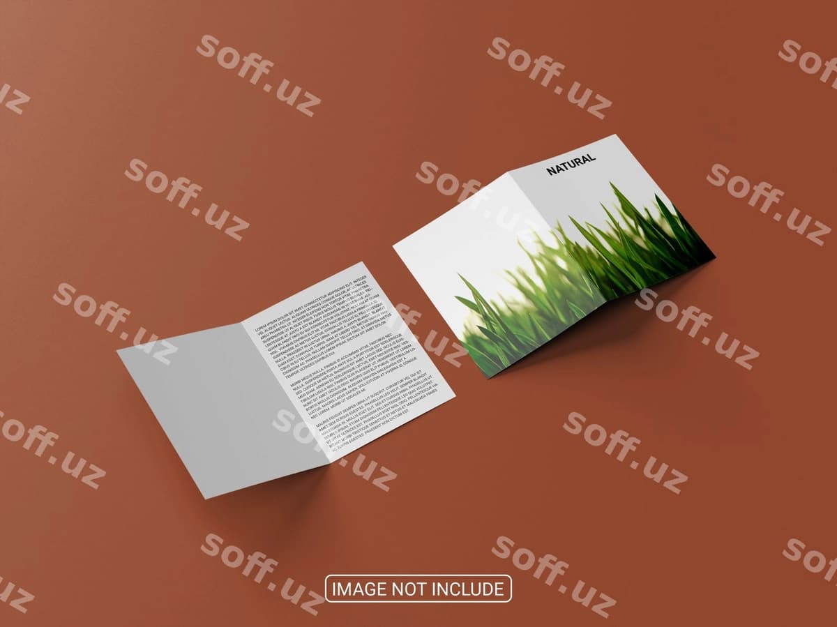Haqiqiy ikki qavatli broshyura qog'ozi maketi | Realistic bifold brochure paper mockup