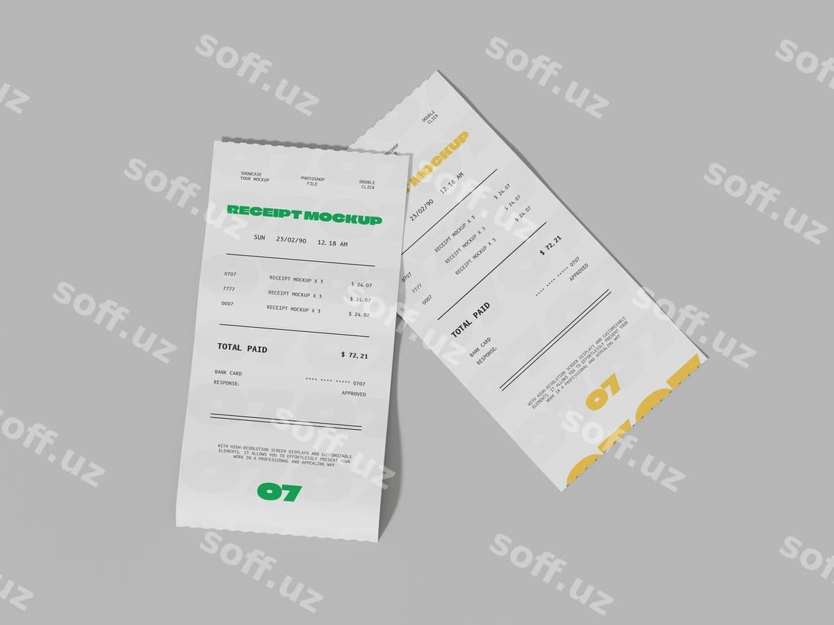 Haqiqiy Kvitansiya Shabloni | Realistic receipt mockup template