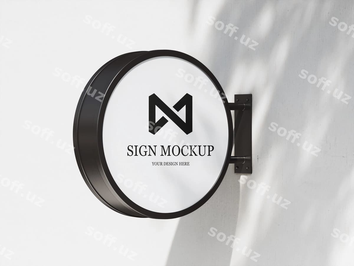 Aylanma belgi namunasi oq devorda | Round sign mockup white wall