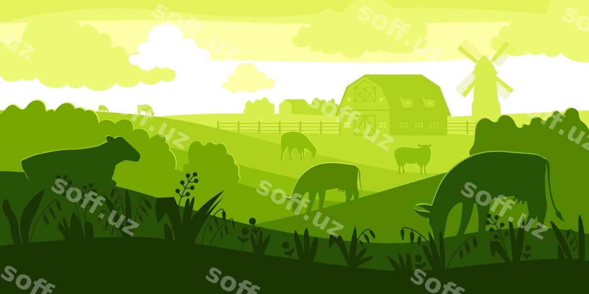Qishloq manzara siluet kompositsiyasi | Rural landscape silhouette composition