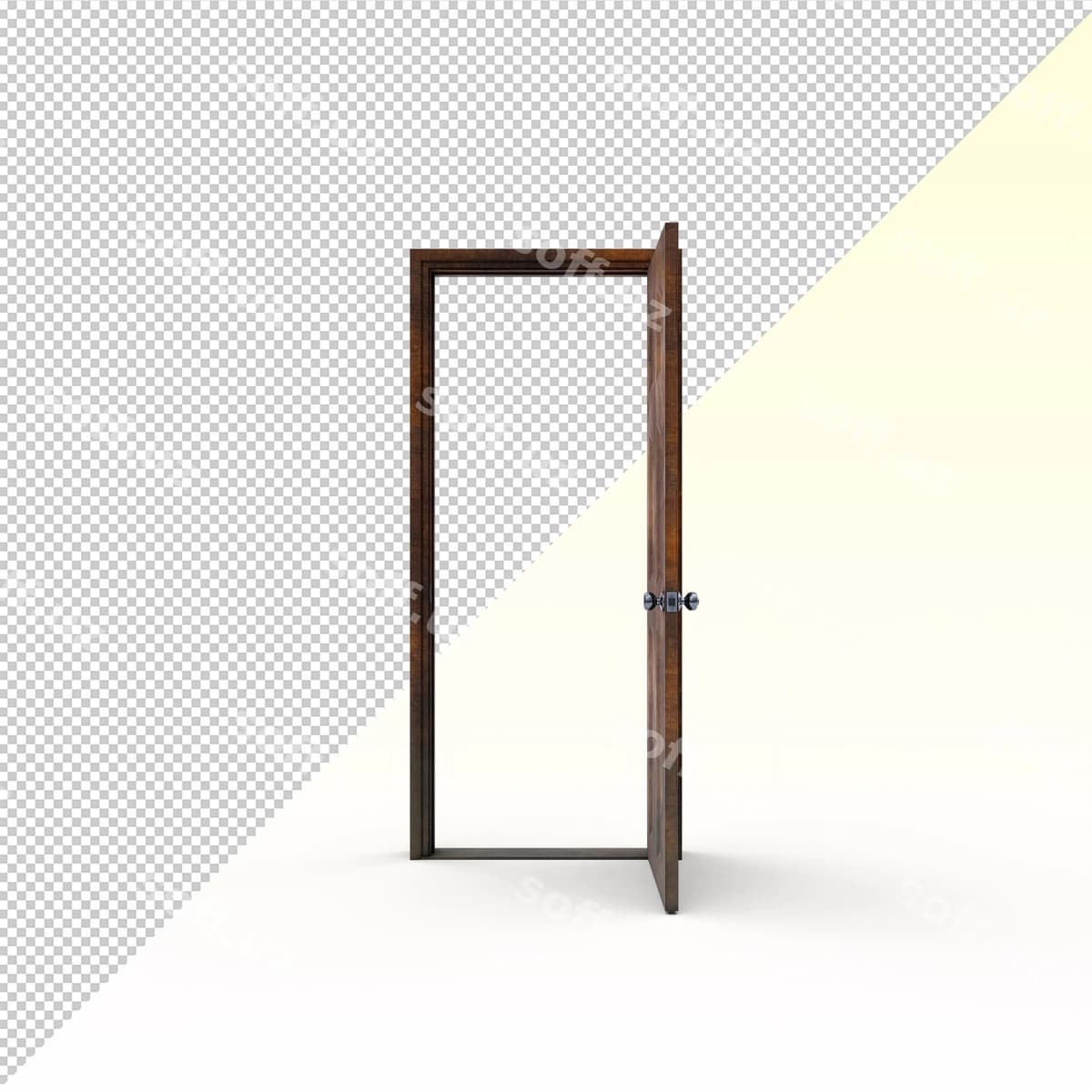 Qorqin yunali ochiq eshik ajraltirilgan | Rusty wooden open door isolated