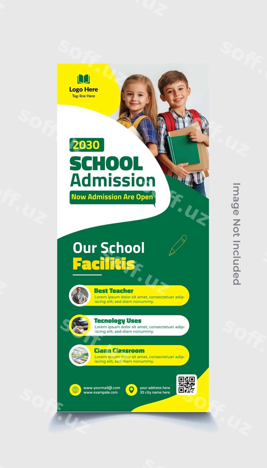 Maktab qabuli uchun aylanma baner dizayni | School admission roll up banner design