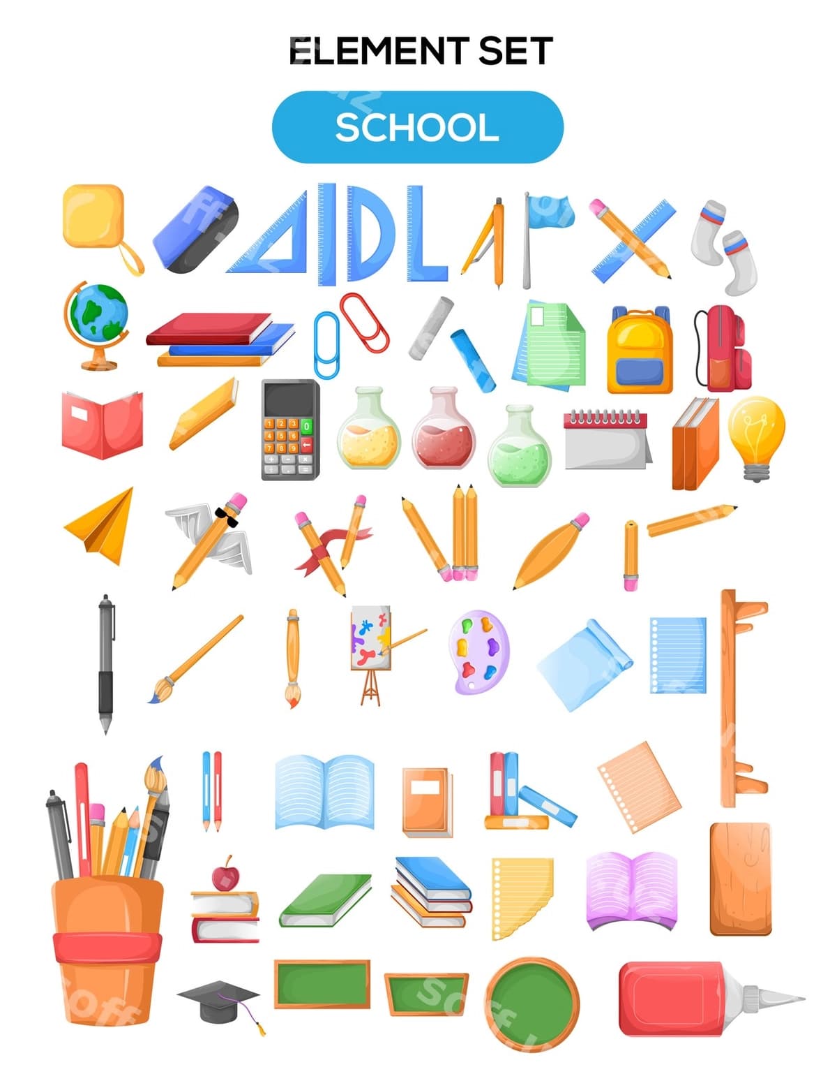 Maktab mavzusi soz elementi illustratsiyasi | School theme set element illustration