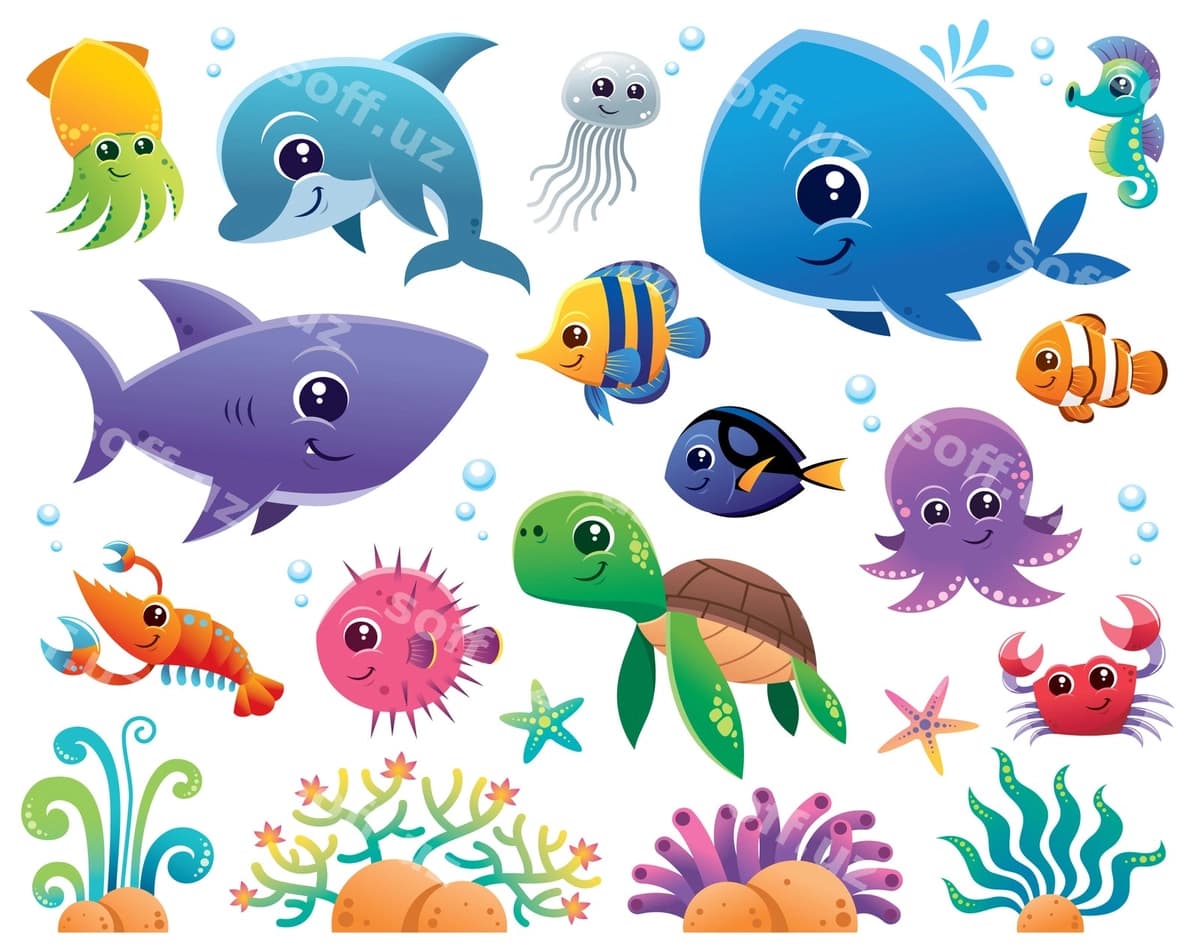 Bahol hayvonlari multfilm to'plami | Sea animals cartoon set