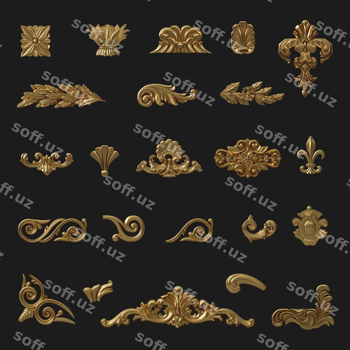 Bo'sh joylardagi o'yilgan oltin naqshlar | Set blanks carved gold patterns