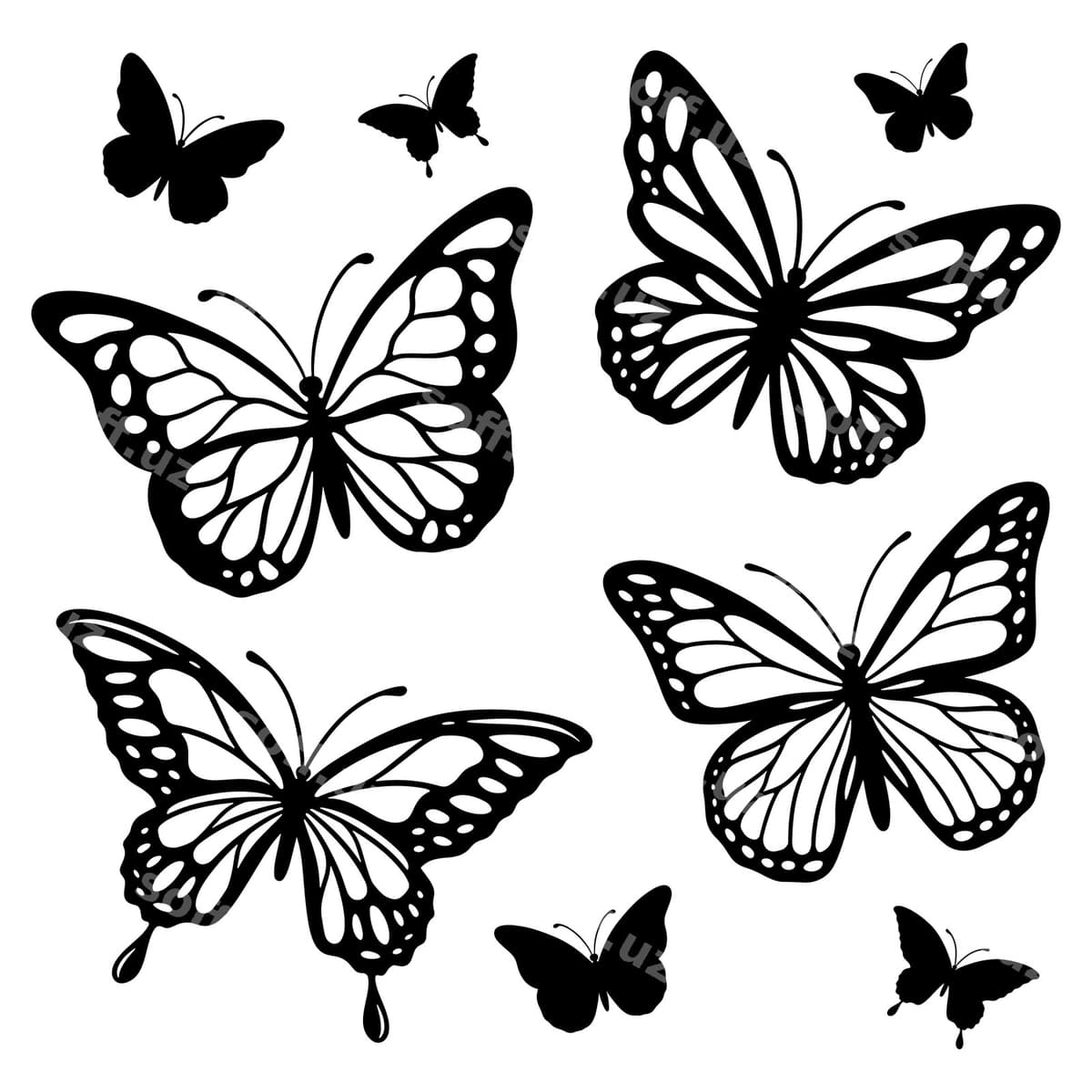 Farishta silueti vektor to'plami | Set butterfly silhouette vector